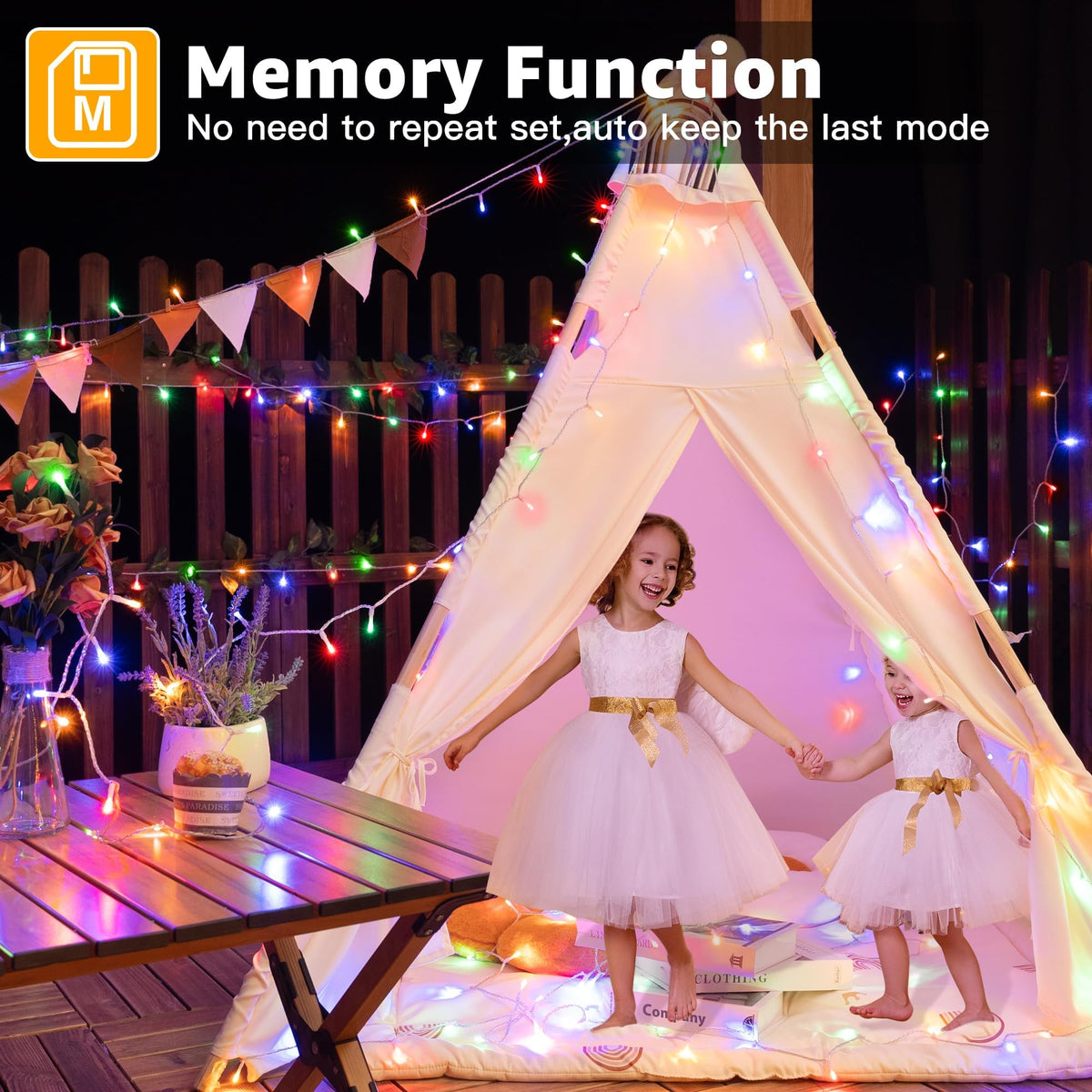 Ollny Fairy Lights Mains Powered 20m 200 LED Outdoor String Plug Remote