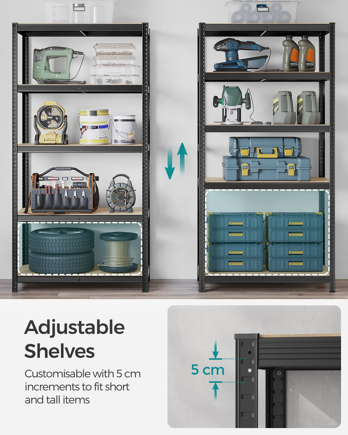 SONGMICS 5-Tier Heavy-Duty Shelving Units, Set of 2, Boltless Assembly