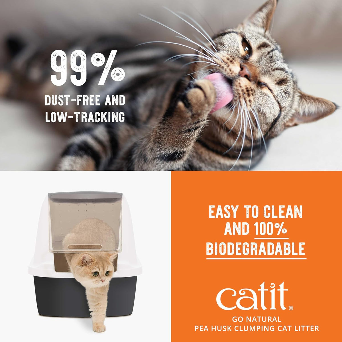 Catit Go Natural Vanilla Scented Pea Husk Clumping Cat Litter, Deodorising, 99.9% Dust-Free, Fast Clumping Cat Litter, Plant-Based Litter for Cats & Kittens, 5.6kg (2 x 2.8kg)