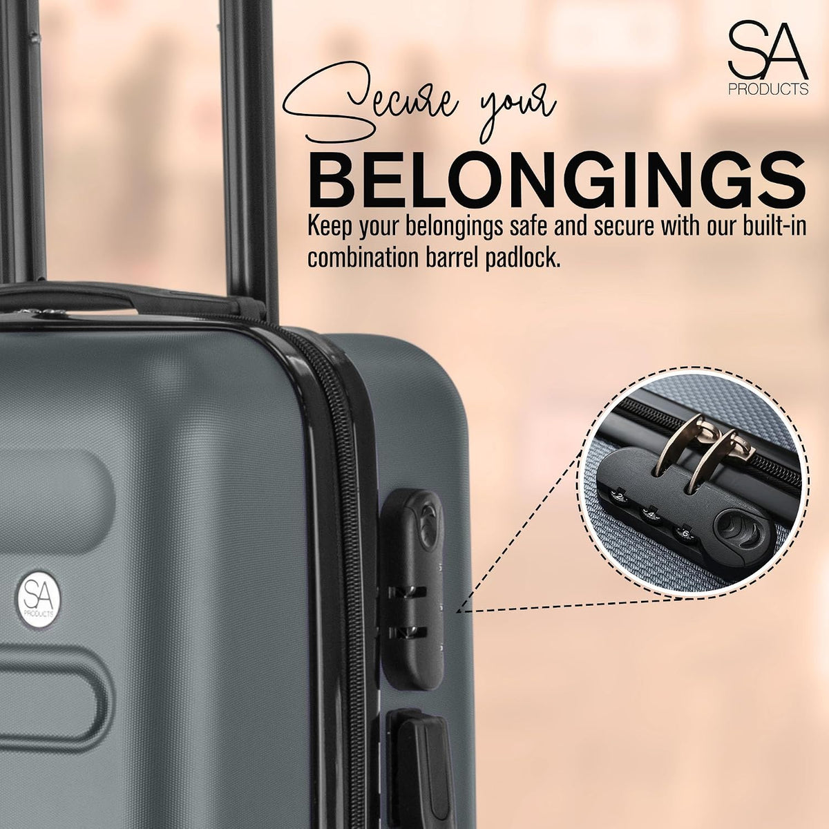 SA Products Cabin Suitcase - 34L Carry On Hard Shell Bag - 55x40x20 - Grey