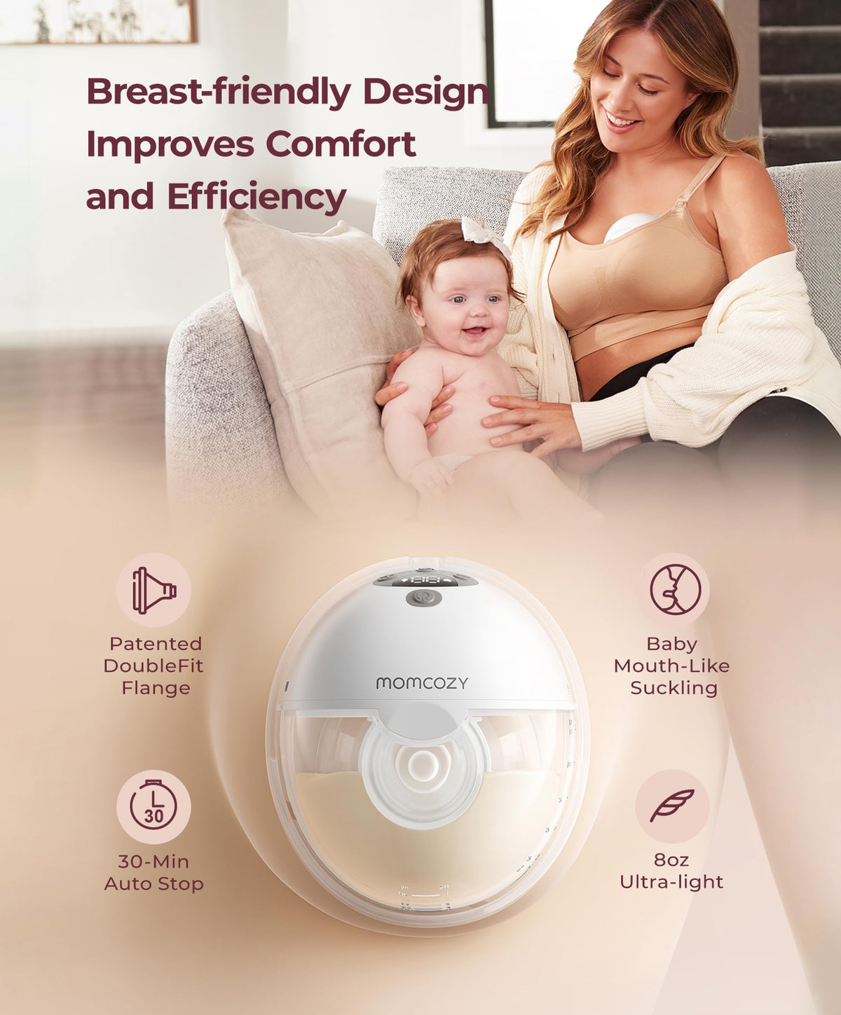 Momcozy Full Set Collector Cup Only Compatible with Momcozy M5 NOT for Others. Original M5 Breast Pump Replacement Accessories (160ml, with Double-Sealed Flange 24mm)