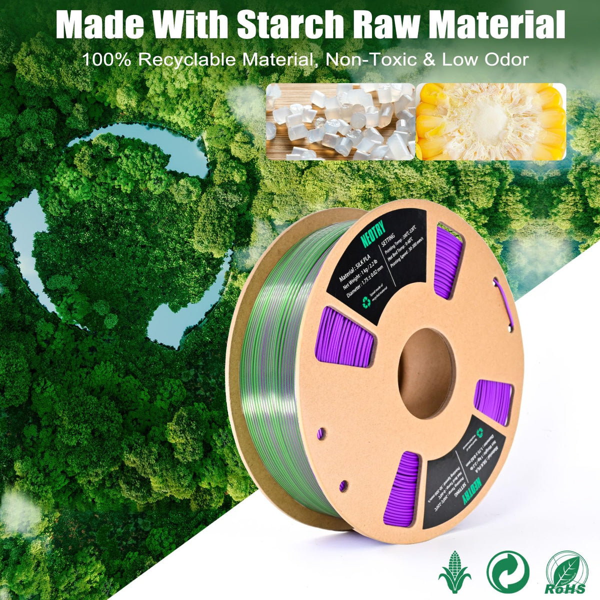 Silk Tri Colour PLA Filament 1.75mm 1kg, Multicolor 3D Printer Filament, Filament 3D Printing Materials for Most FDM 3D Printer, Silk PLA Red Yellow Blue, Rainbow PLA Filament 1.75mm ± 0.02