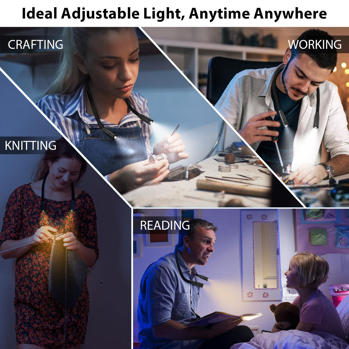 LUXJET Rechargeable Neck Book Light Night Lamp for Reading (Dark Blue)