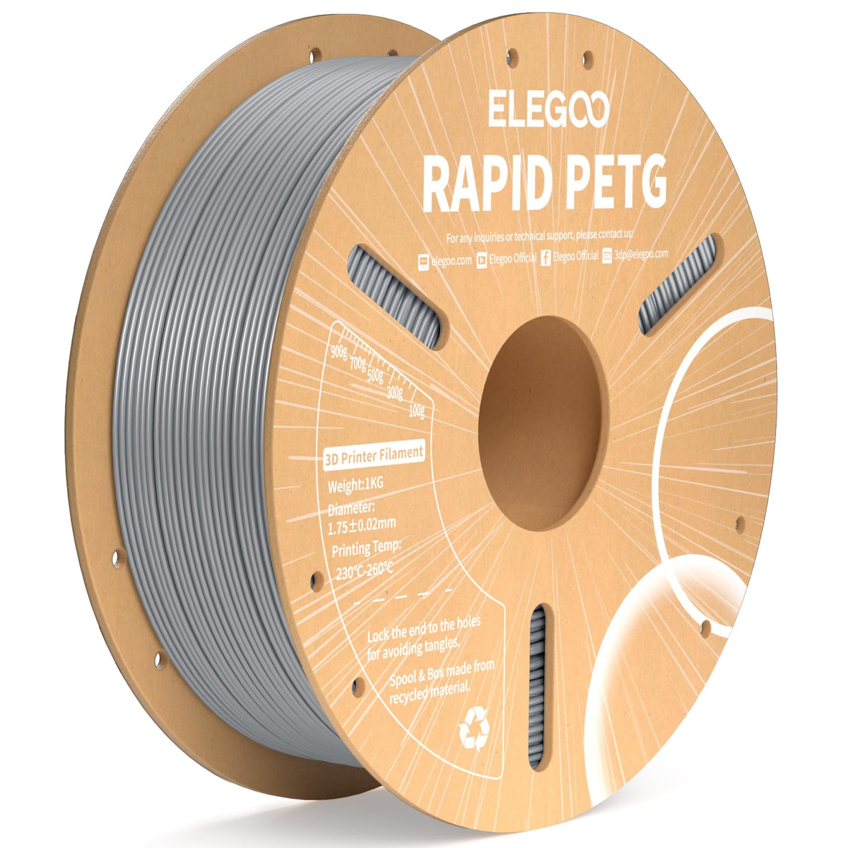 ELEGOO Rapid PETG 3D Printer Filament 1.75mm Black 1KG