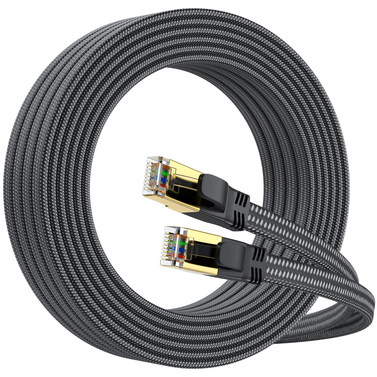 CAT8 Ethernet Cable 2M, 40Gbps 2000MHz Flat High Speed Network Cable, Nylon Braided Shielded, Internet Cable Braided Network Cord RJ45 Indoor LAN Cables Compatible with PS5/Xbox/Router/PC (2M)