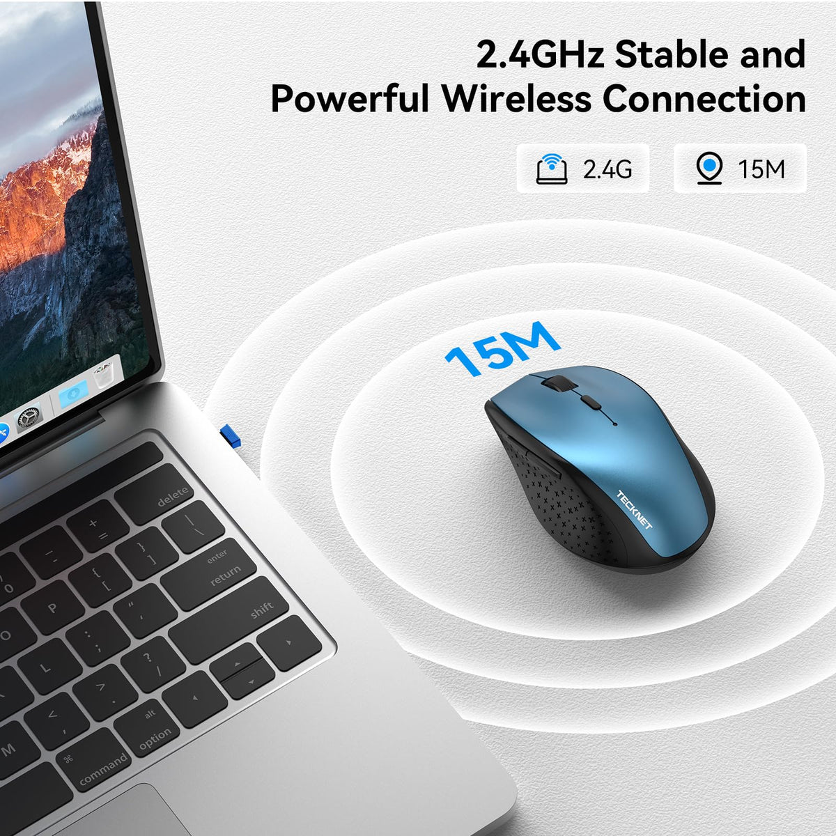 TECKNET Wireless Mouse for Laptop, 4800 DPI Optical Computer Mice with 6 Adjustable Levels, 30 Months Long Battery Life 2.4G Cordless USB Silent Mouse for Notebook, PC, Office Home Work -Grey