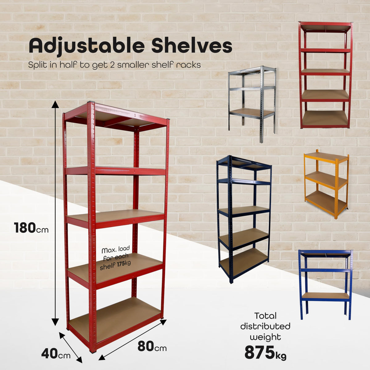 DIVCHI 5 Tier Storage Rack Heavy Duty Shelving Aluminium Garage Shelves Shed Storage Racking Shelf For Warehouse Workshop & Office (Black, Pack of 1) Up to Maximum 175 kg Per Shelf