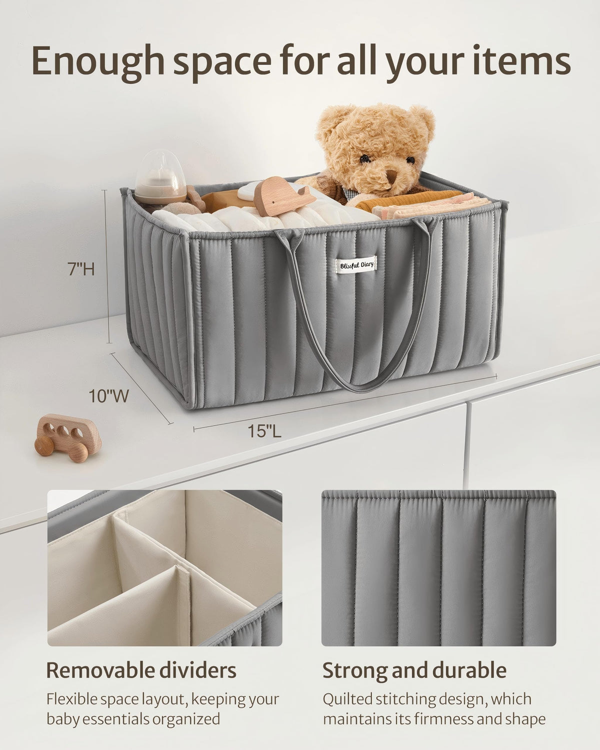 Blissful Diary Nappy Caddy Organiser, Baby Diaper Caddy for Nappy Station, Stylish Storage Basket for Newborn Essentials, Baby Shower Gifts for Girl or Boy, Woodland Cream
