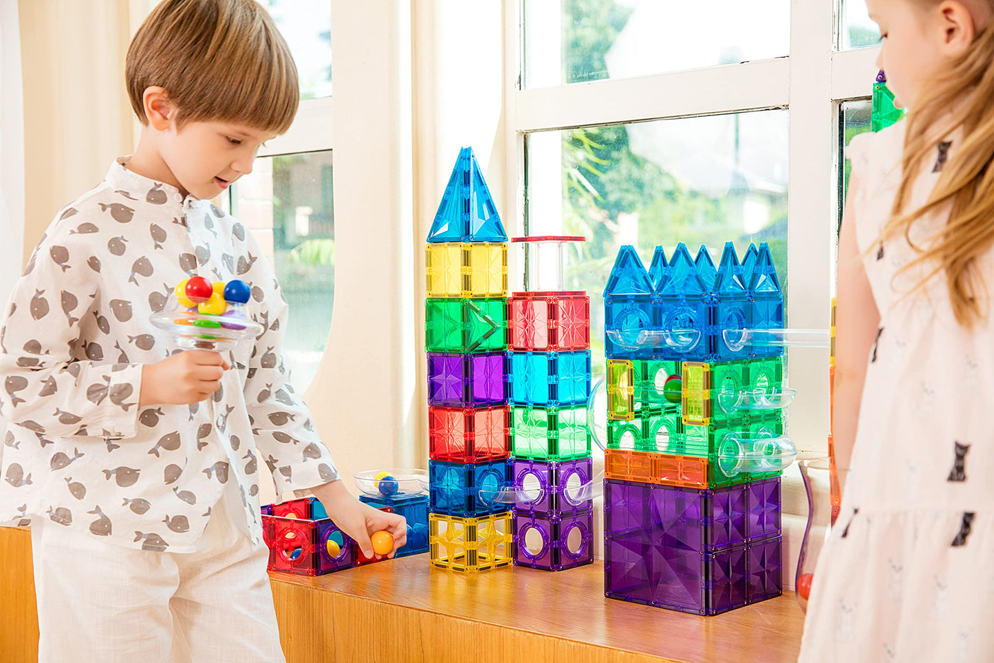 MEGAGONTILES 110PCS Premium Magnetic Tiles Set | STEM-Authenticated Magnetic Building Blocks | Educational Construction Toy for Kids Ages 3–8 (Boys & Girls)