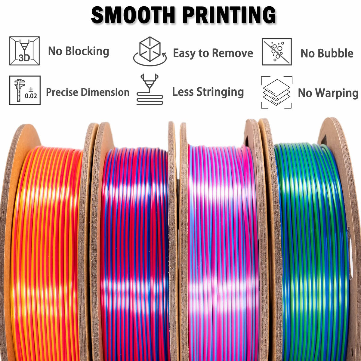 Silk Tri Colour PLA Filament 1.75mm 1kg, Multicolor 3D Printer Filament, Filament 3D Printing Materials for Most FDM 3D Printer, Silk PLA Red Yellow Blue, Rainbow PLA Filament 1.75mm ± 0.02