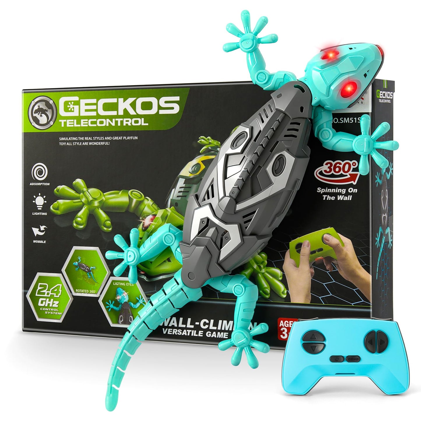Wall Crawler Gecko, Remote Control Charging Gecko, 360 ° Rotation Lizard Remote Control Toy, Birthday Suitable for Boys and Girls, Boys Toys Age 4 (Blue)
