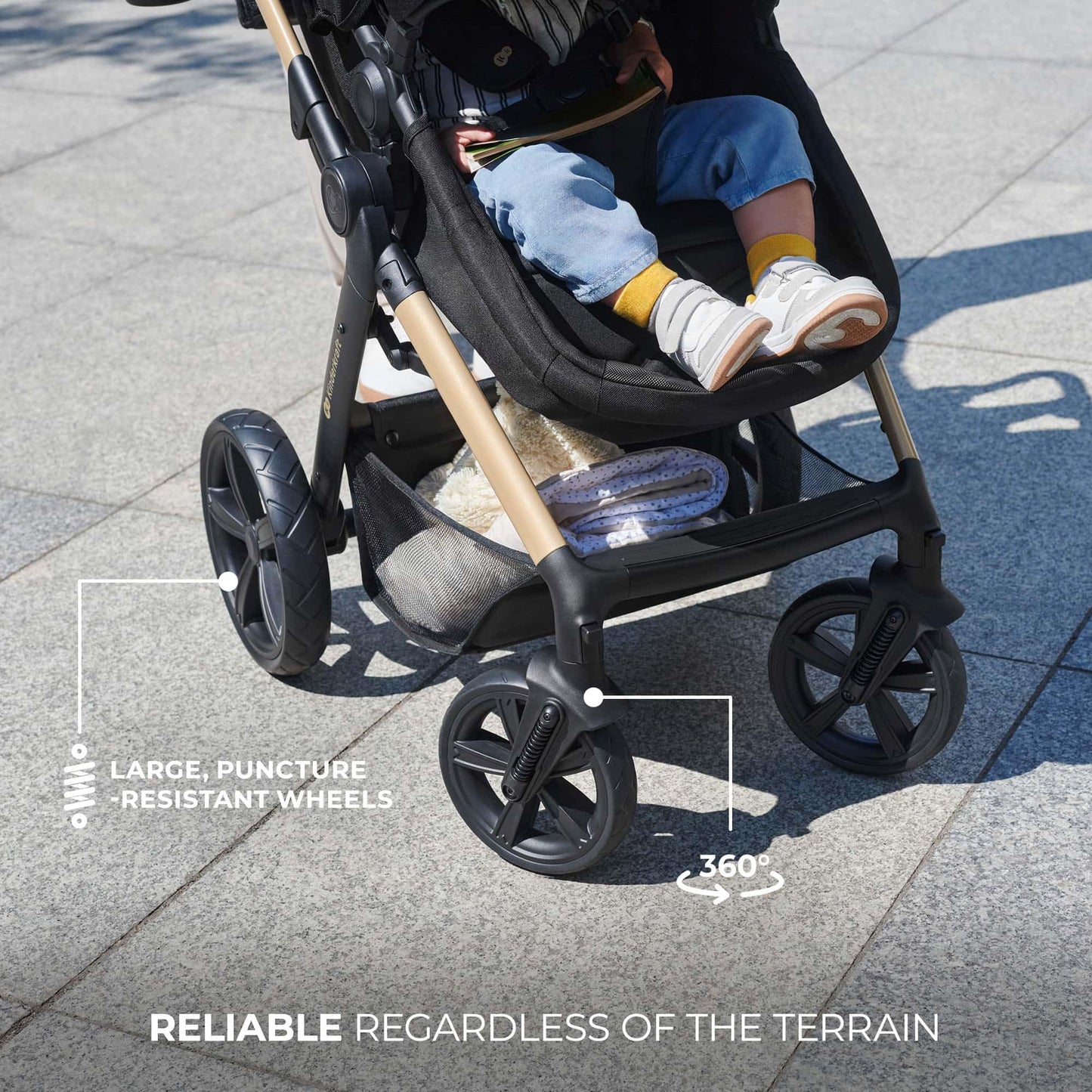 Kinderkraft MOOV 2 AIR 4 in 1 Set, Pram with Infant Car Seat with Isofix Base Mink PRO I-Size, Travel System, Baby Pushchair, Buggy, Foldable, from Birth to 22 kg, Inflatable Wheels, Gray