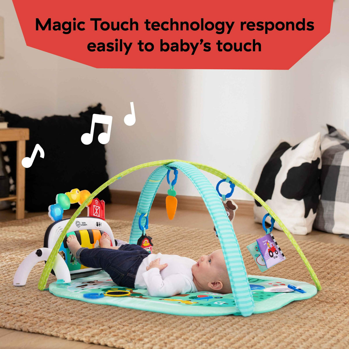 Baby Einstein 4-in-1 Kickin Tunes Play Gym, Tummy Time Baby Play Mat with Kick Piano, Music & Language Discovery, Sensory Toys, Lights & Sounds, for Newborns & Up
