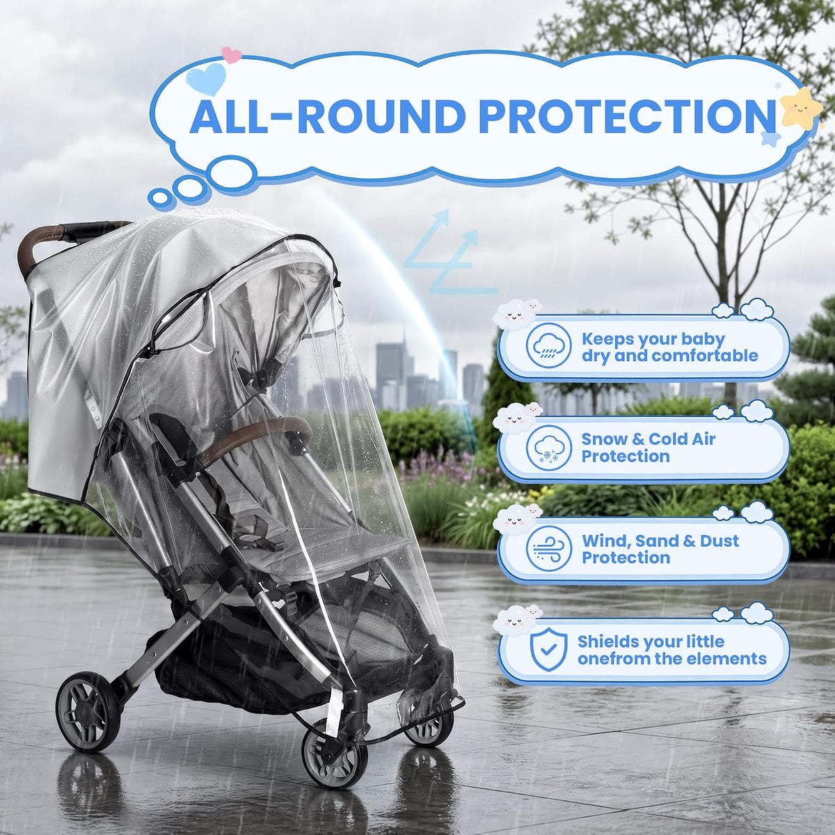 Bemece Universal Rain Cover for Pushchair, Breathable & Transparent