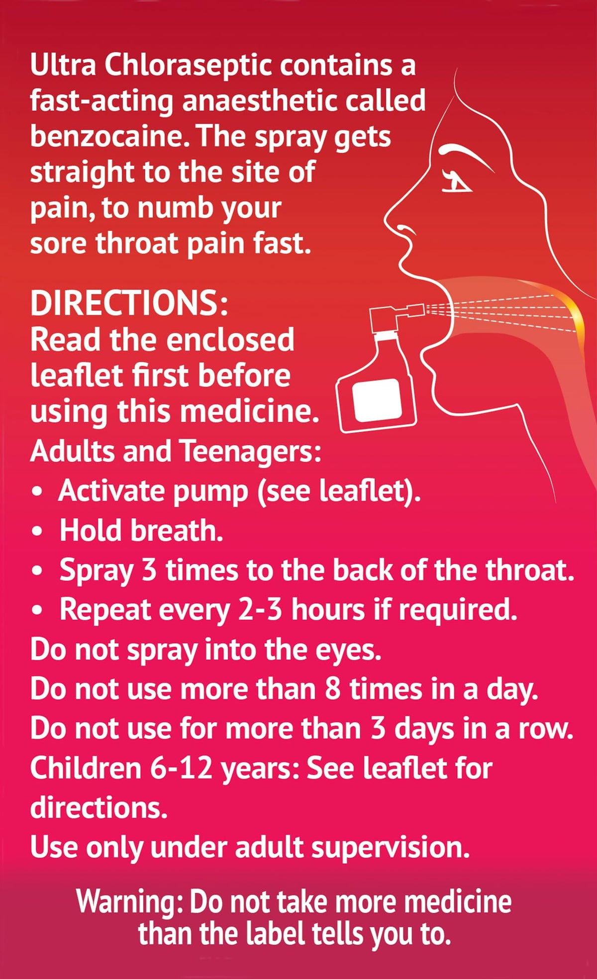 Ultra Chloraseptic Honey and Lemon, Sore Throat Pain Relief Spray 15ml