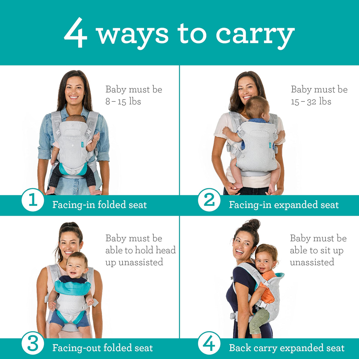 Infantino Flip Advanced 4-in-1 Baby Carrier - Ergonomic, Convertible, Face-in and Face-Out Front and Back Baby Carrier for Newborn to Toddler 3,6-14,5kg, Grey