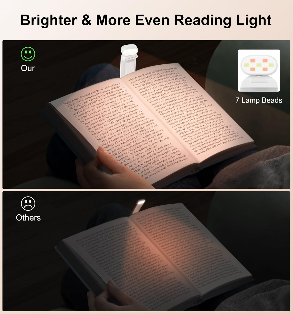 Gritin Book Light Rechargeable, Reading Light Lamp Clip on Books