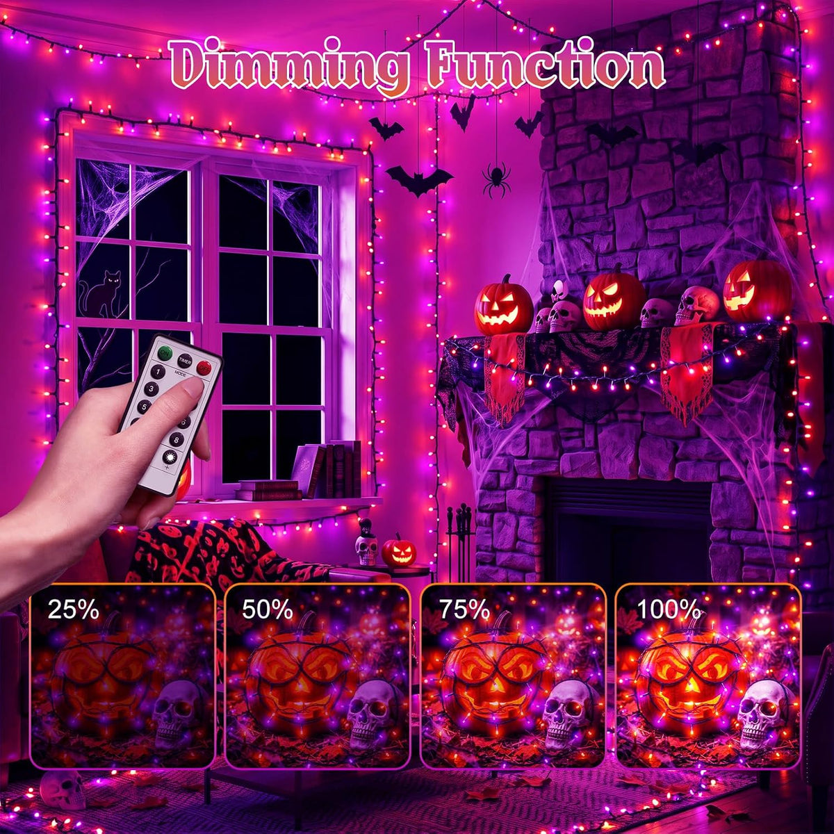 Halloween Lights Outdoor Remote,Orange Purple Fairy Light Battery Operated