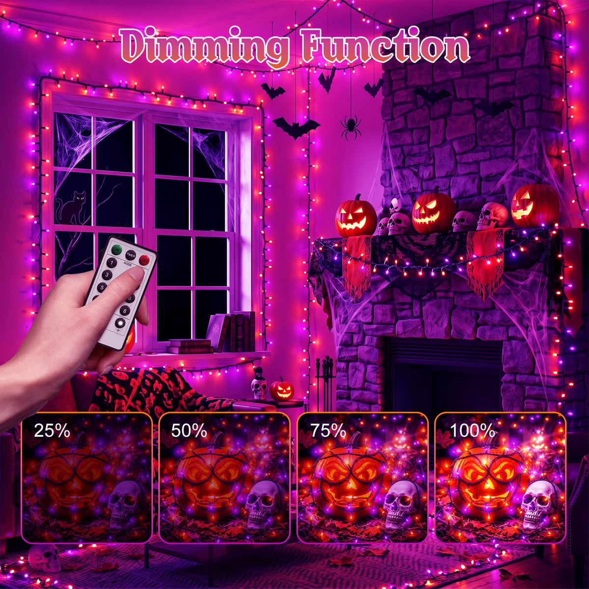 Halloween Lights Outdoor Remote,Orange Purple Fairy Light Battery Operated