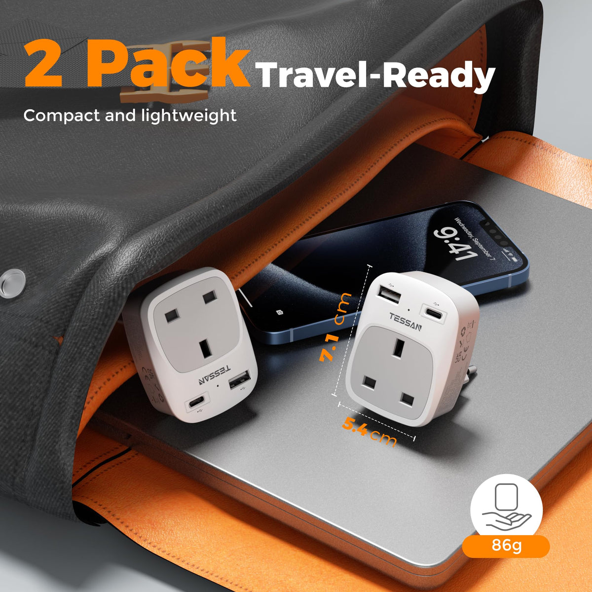 TESSAN UK to Australia Plug Adapter, Type I AU NZ Travel Adapter with USB C