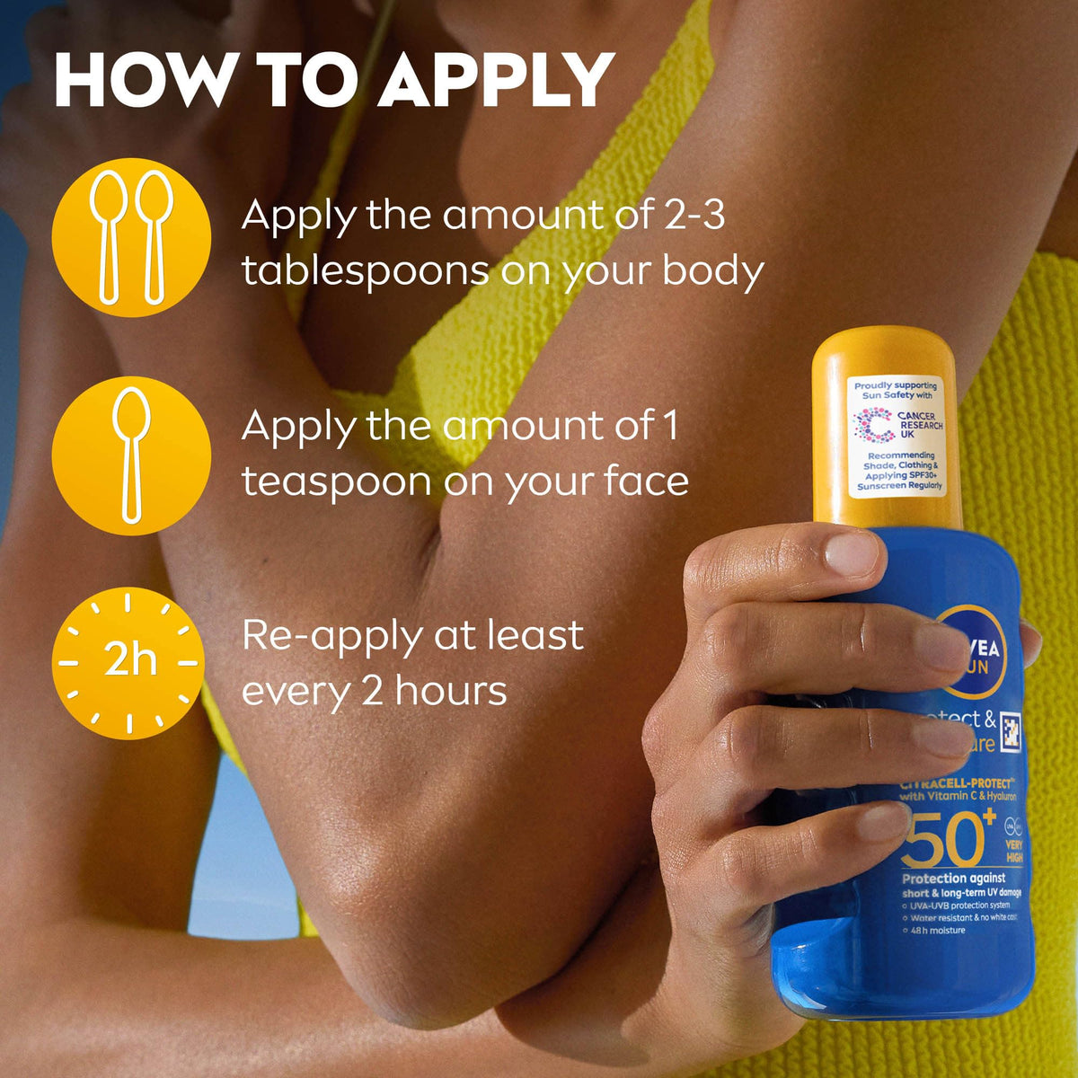 NIVEA SUN Protect & Moisture Sun Spray SPF 50+ (200ml), Moisturising Suncream Spray with SPF 50+, Advanced Sunscreen Providing Immediate, Effective UVA + UVB Protection (Pack of 2)