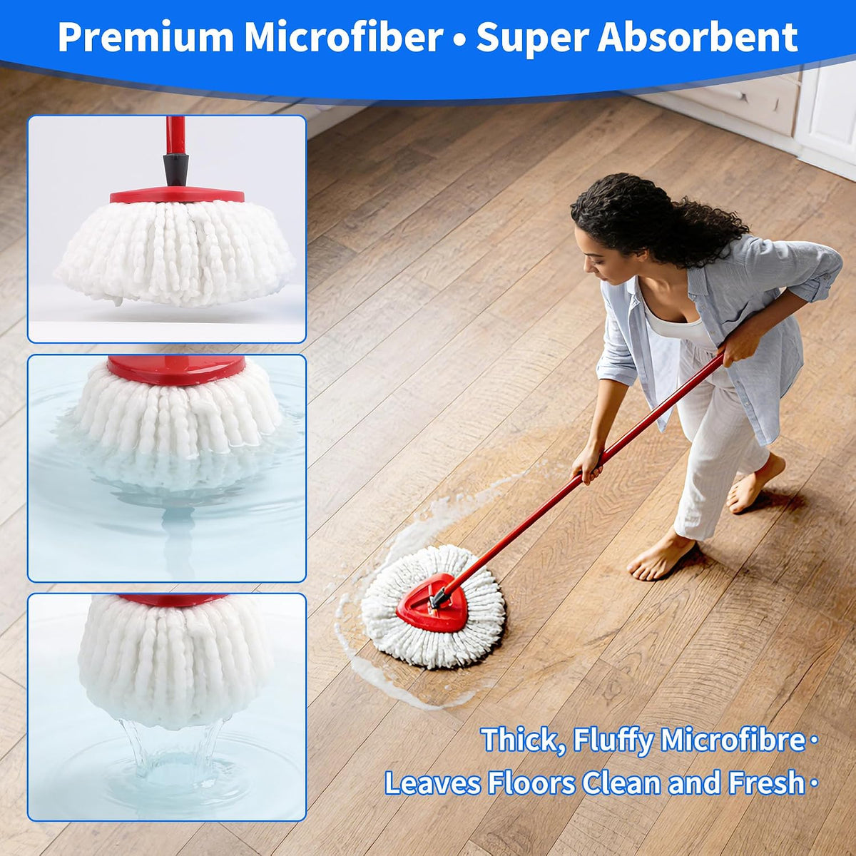 4 Pack Mop Head Replacement Compatible with Vileda Turbo 1-Tank Spin Mop