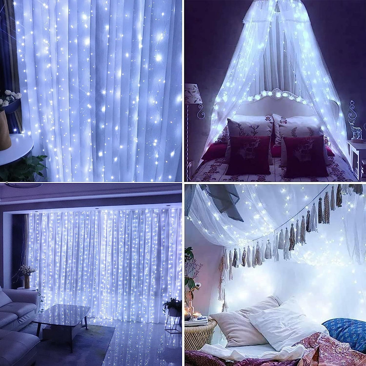 Lezonic Curtain Fairy Lights, 3m×3m 300LED Curtain String Lights Plug in