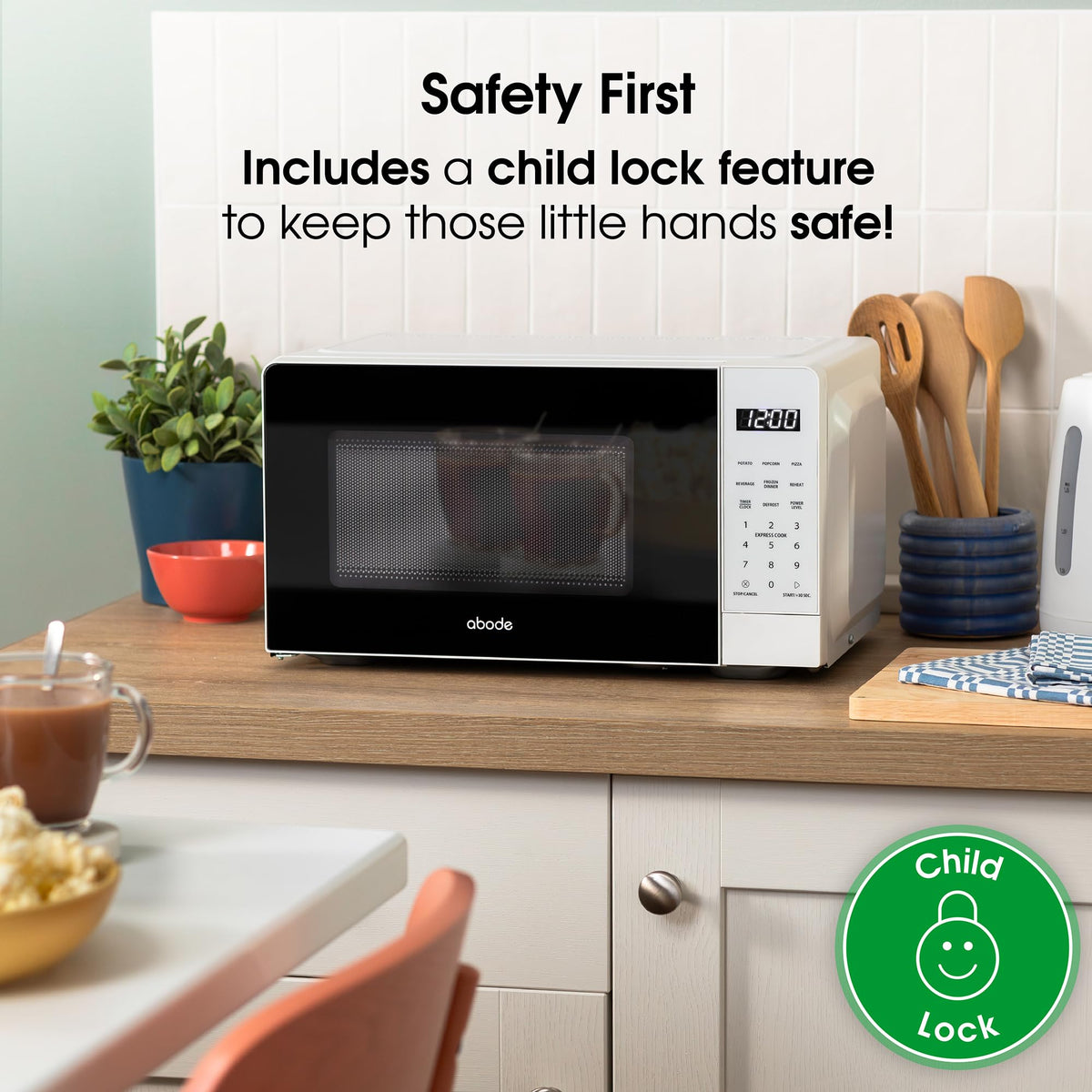 Abode Touch Control Microwave 20 Litre Black Digital 700W with Clock & Timer, 5 Auto Cook Settings & Defrost, 10 Power Levels AMT2012B (Touch Control, Silver)