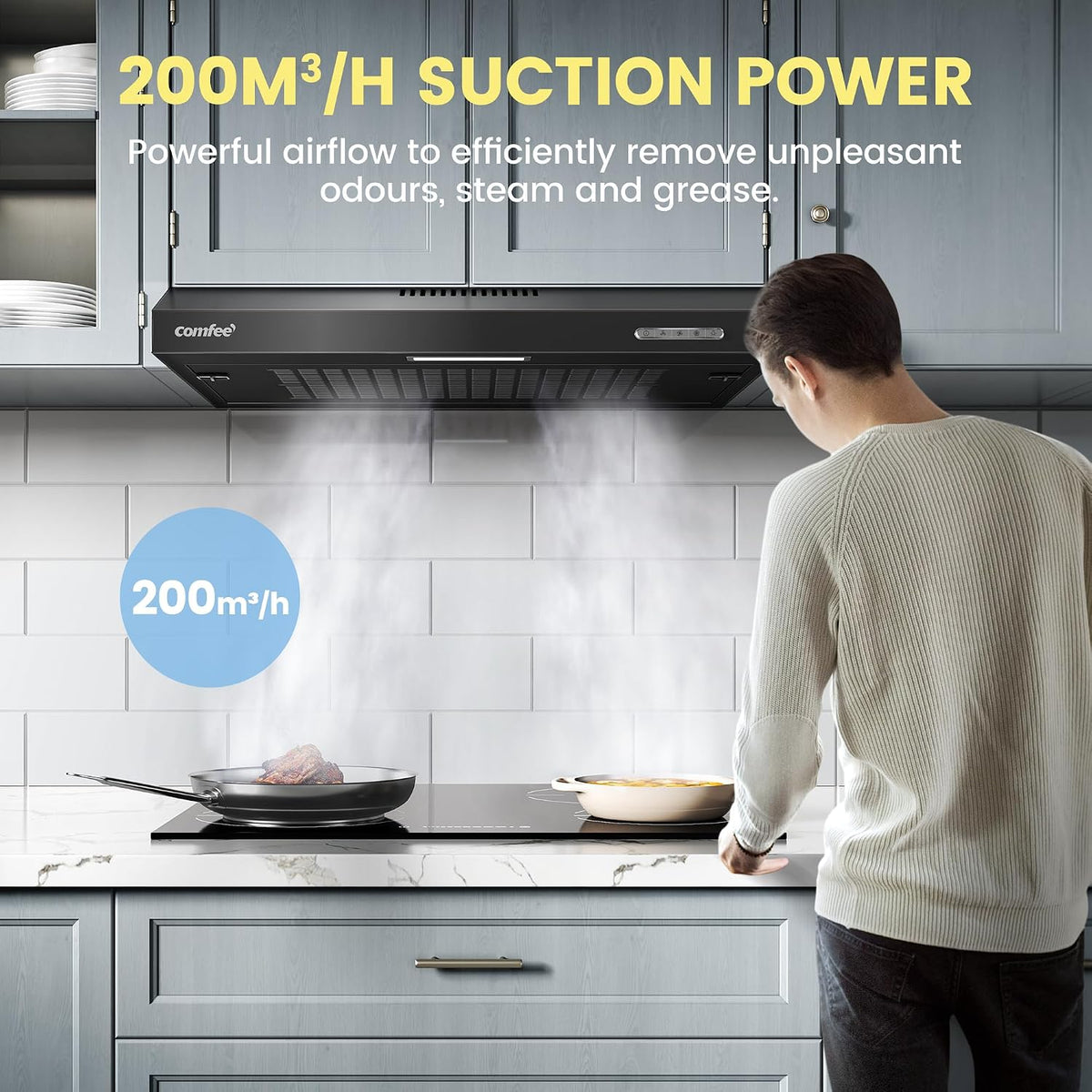 COMFEE' Visor Cooker Hood, Under Cabinet, 60cm Extractor Fan Kitchen