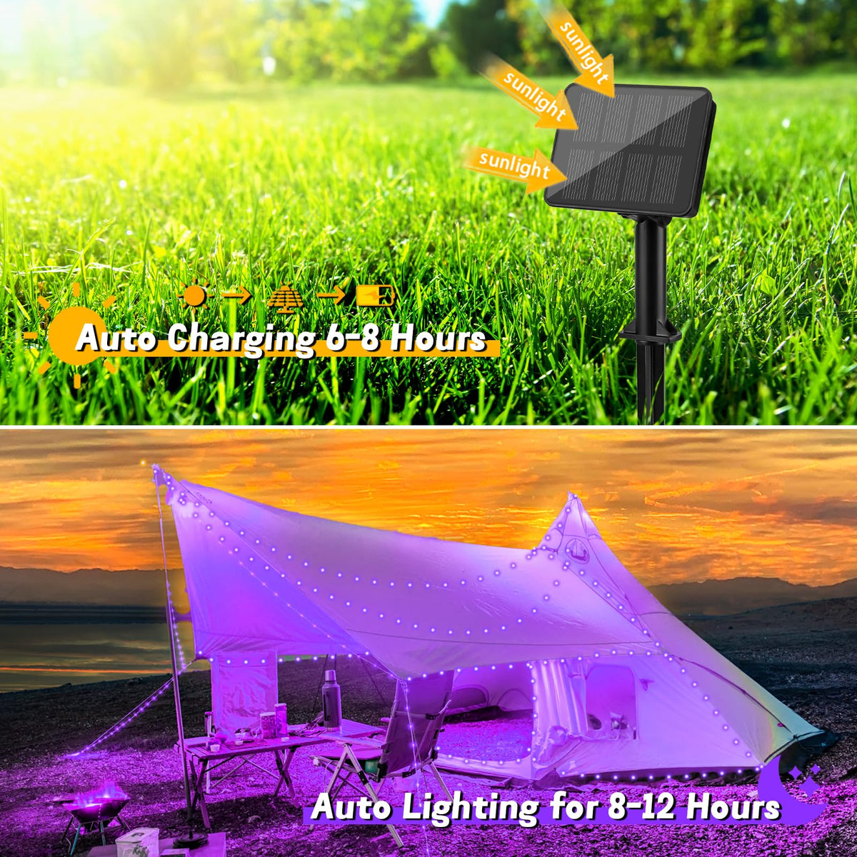 Gcstnn Garden Solar Lights Outdoor, 5M 50 LED Solar Fairy Lights, Copper Wire 8 Modes Waterproof String Lights for Yard, Christmas Tree, Bedroom, Gate, Indoor/Outside Decorations(Orange)