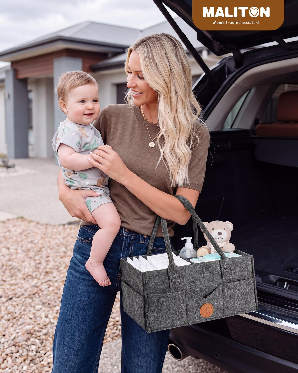 Maliton Nappy Caddy Organiser with 8 Pockets & Removable Dividers (Khaki)