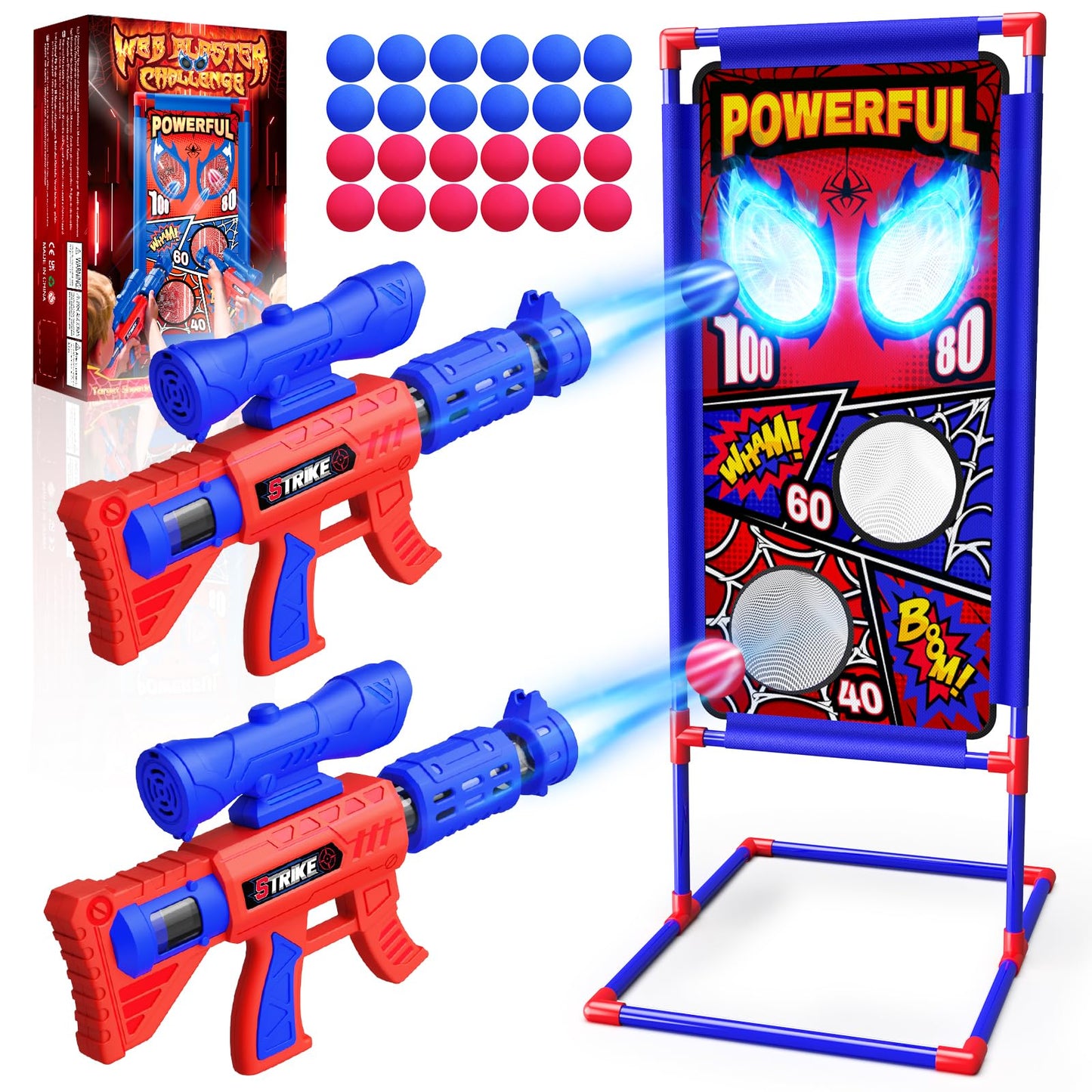 Toy from 3-12 years boy, shooting games with 2 air gun guns with visor, 4 point zones, 24 foam balls, outdoor garden games, gift boy 4 5 6 7 8 9 10 years birthday Easter gifts children