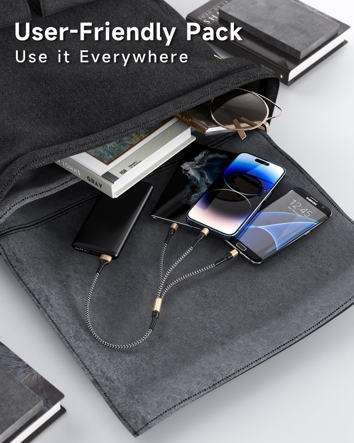 RAVIAD Multi Charger Cable, 3 in 1 Charger Cable 3A USB Fast Charging Cord