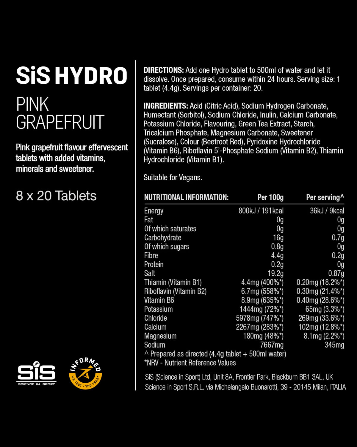 Science in Sport Hydro Electrolyte Tablets, Berry, 20 Tablets