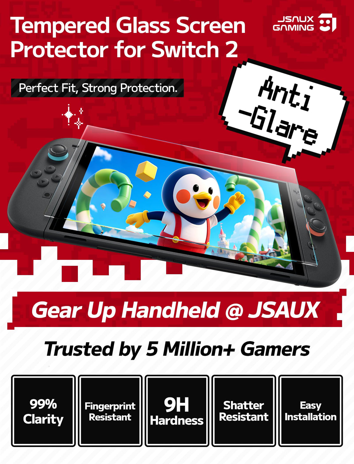 JSAUX Obsidian AR Screen Protector for Nintendo Switch 2,1-Pack