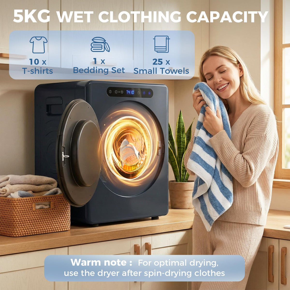 HOMCOM Vented Tumble Dryer 5kg Wet Laundry/3kg Dry Capacity 1000W Black