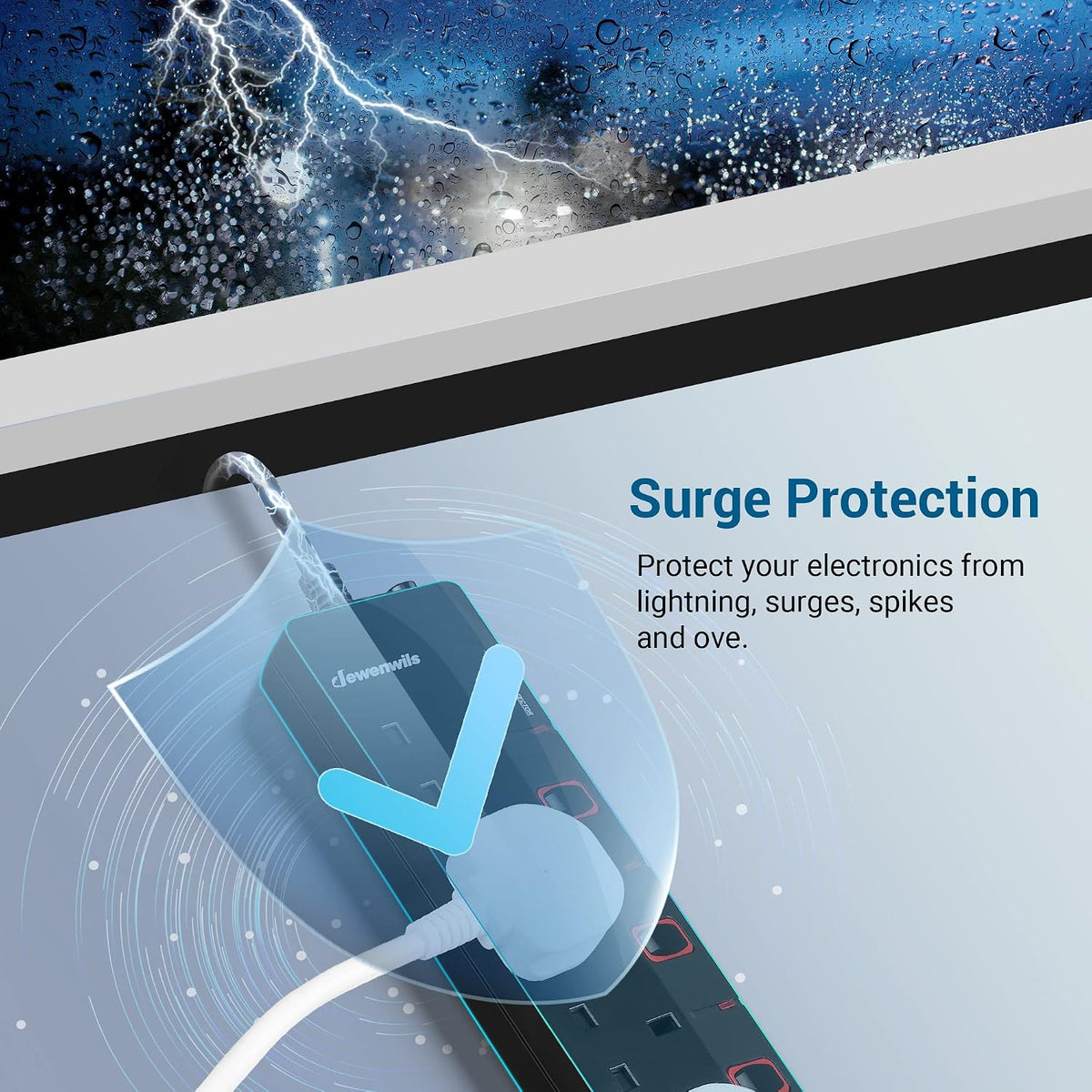 DEWENWILS 6 Way Surge Protected Extension Lead with Individual Switches