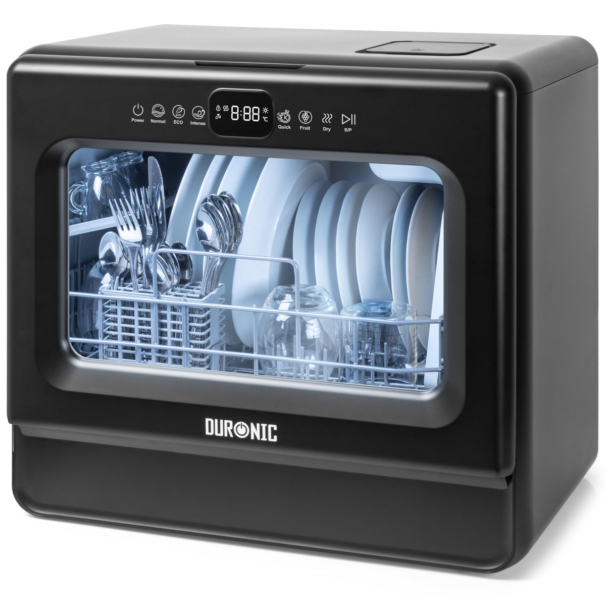 Duronic Table Top Dishwasher DW5 BK 950W Compact Tabletop Dish Washer Mini 5L Dishwashers with 8 Wash Cycles Electric Countertop Cleaner for Quick Eco Cleaning Plates Glass Cutlery Fruit (BLACK)