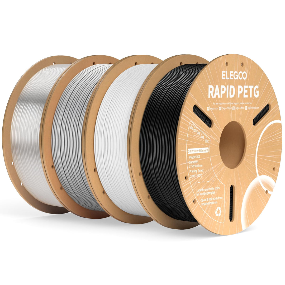 ELEGOO Rapid PETG 3D Printer Filament 1.75mm Black 1KG