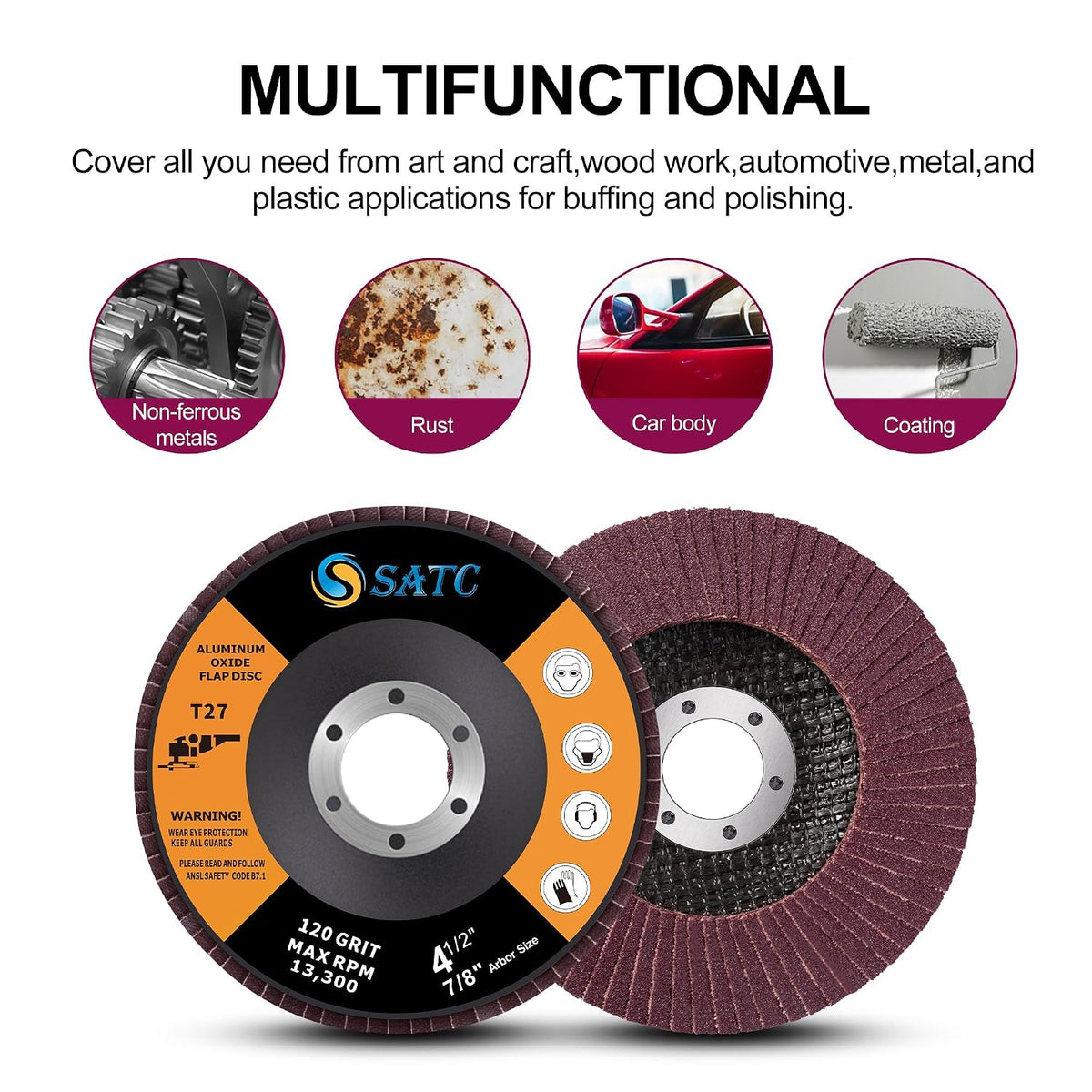 SATC Flap Discs 115mm 10 Pack Grinding Discs 120 Grit for Angle Grinder to Sanding Grinding Metal Wood