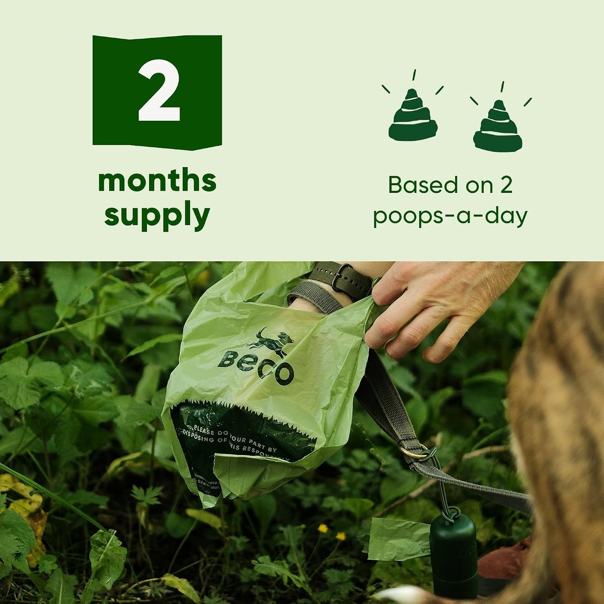 Beco Dog Poo Bags, 94% Recycled Plastic, Unscented Tie Handles, 120 Bags