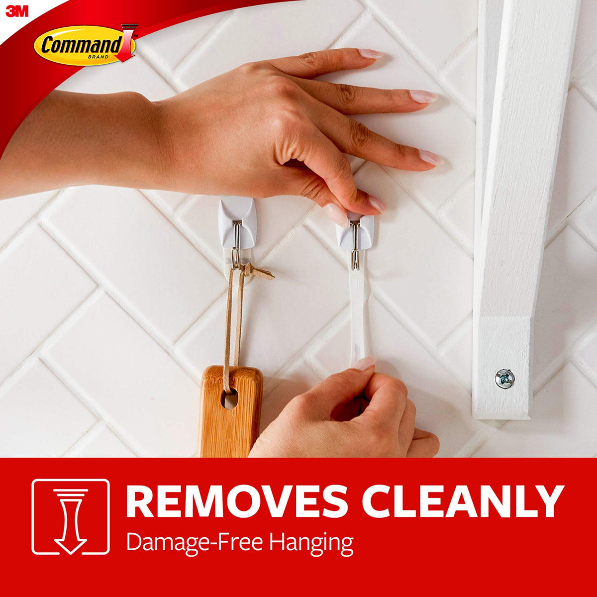 Command Broom Grippers, White, 2 Hooks and 6 Adhesive Strips