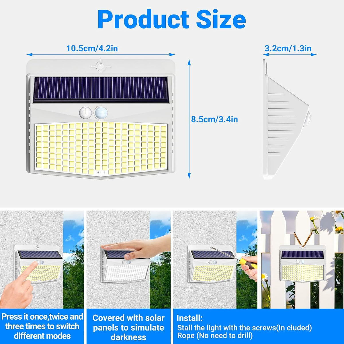 Peasur Solar Security Light Outdoor Motion Sensor, 168 LED Waterproof Solar Wall Light with 3 Modes, PIR Outdoor Sensor Light for Fence, Front Door, Garden, Garage, 1 Pack