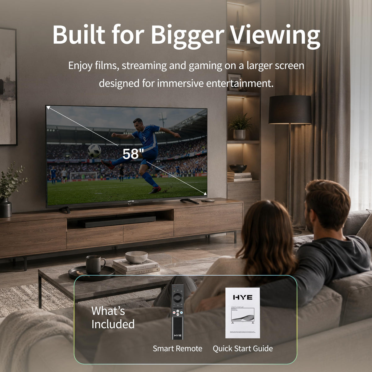 HYE 50" LED Smart TV - 4K Ultra HD, Samsung Tizen OS & Gaming Hub, Black