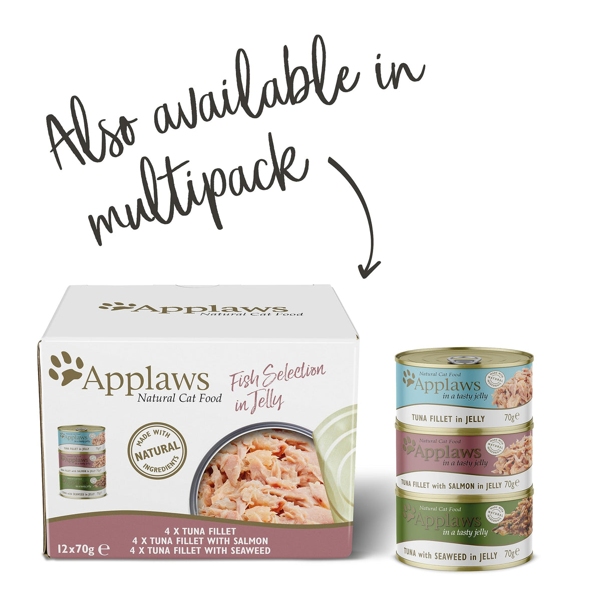 Applaws Natural Wet Cat Food, Multipack Fish Selection in Broth 70 g Tin (Pack of 12)