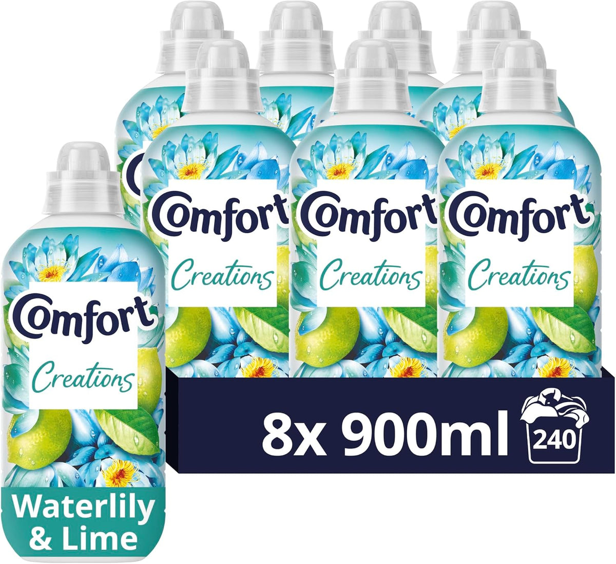 Comfort Waterlily & Lime Fabric Conditioner with Stay Fresh technology for 100 days of freshness + fragrance* 8x 900 ml (240 washes)