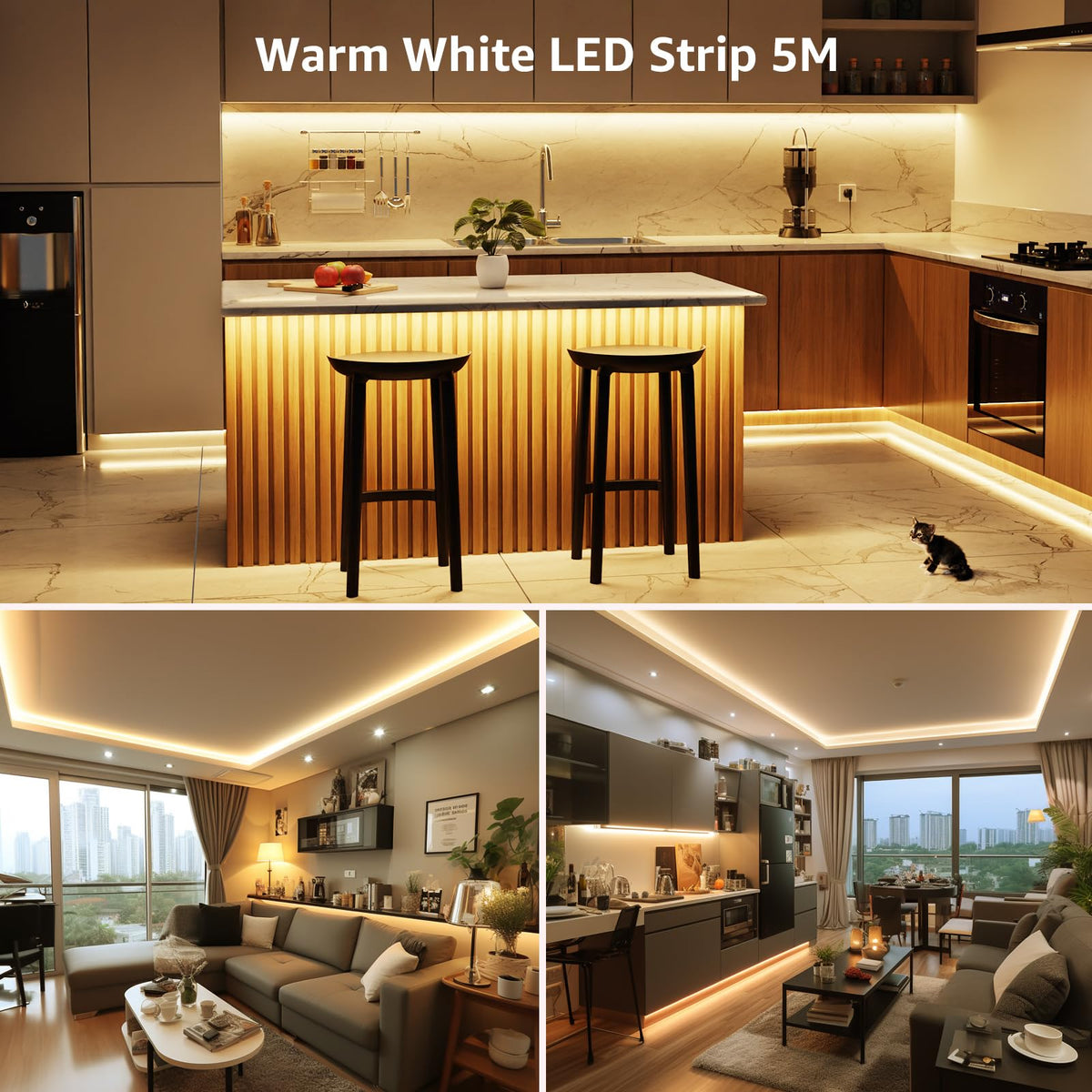 Lepro 5M LED Strip Light, Cool White 6000K, 1650LM 15W, Dimmable, Stick on