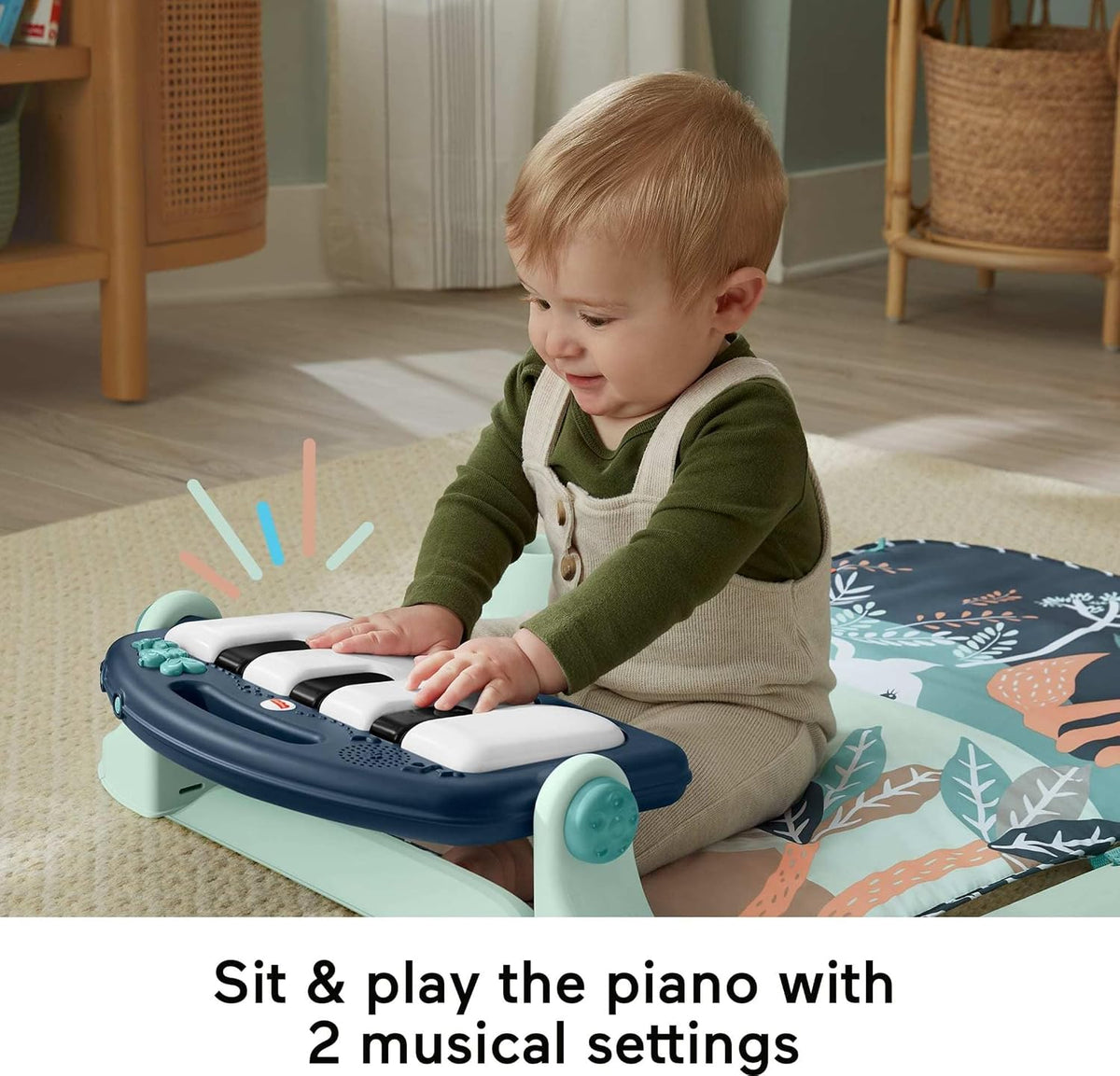 Fisher-Price Kick & Play Piano Baby Gym, Navy Fawn