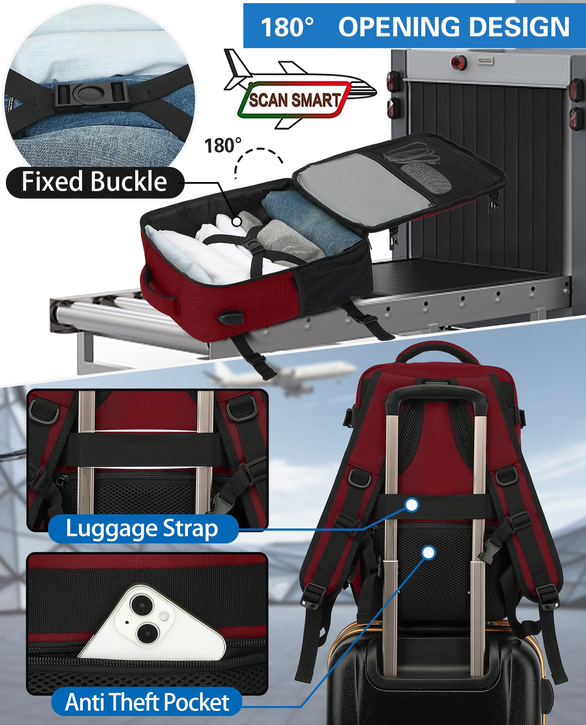 KLOSTAIN Cabin Bags 40x20x25 for Ryanair Underseat Travel Backpack Hand Luggage Carry-ons Bag Cabin Size 20L for Airplanes Flight Ruscksack Black