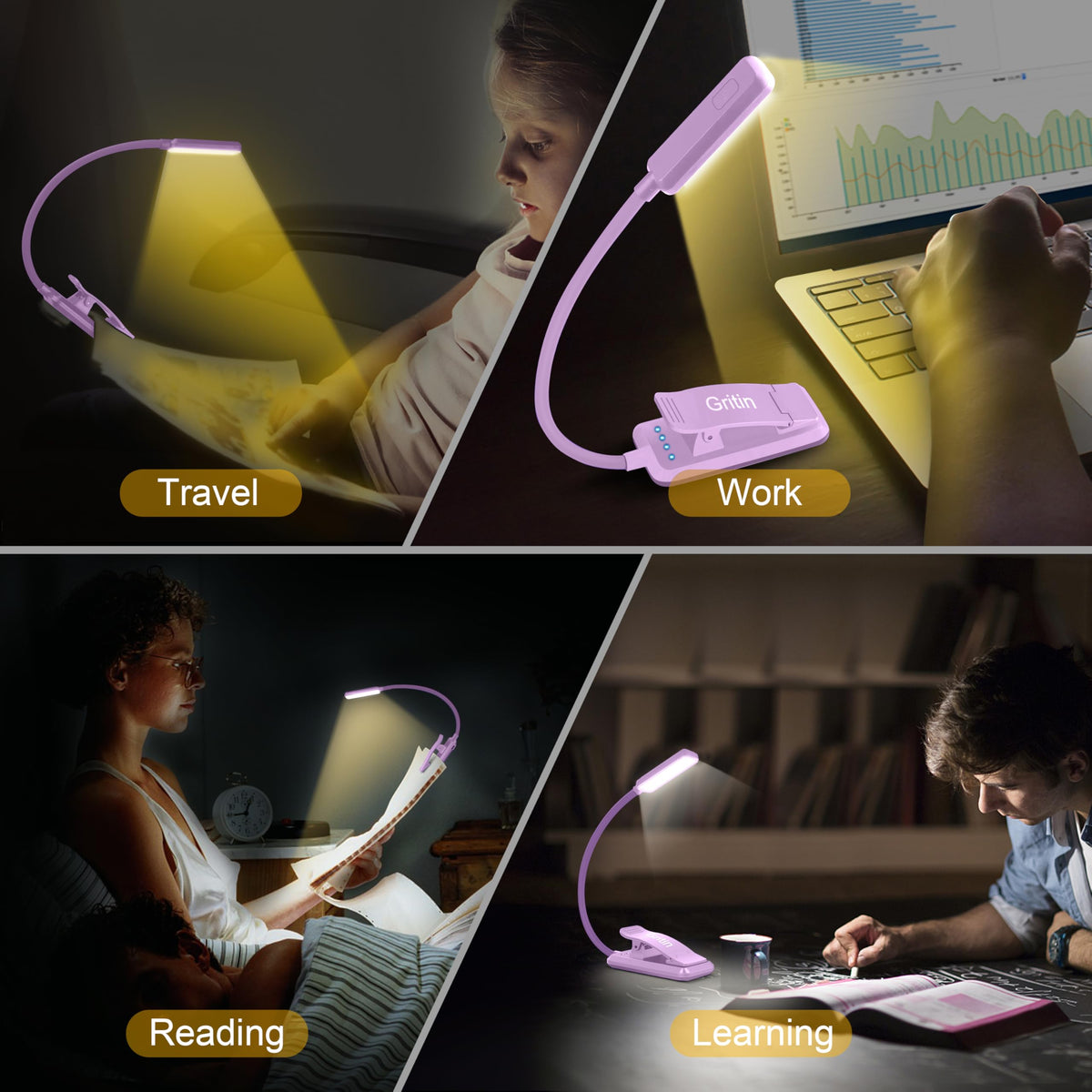 Gritin 9 LED Rechargeable Book Light for Reading in Bed-Stepless Dimming